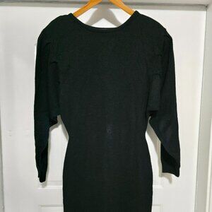 Women's Black Fitted Wool Dress Long Sleeve Medium Moda Int'l 1990s